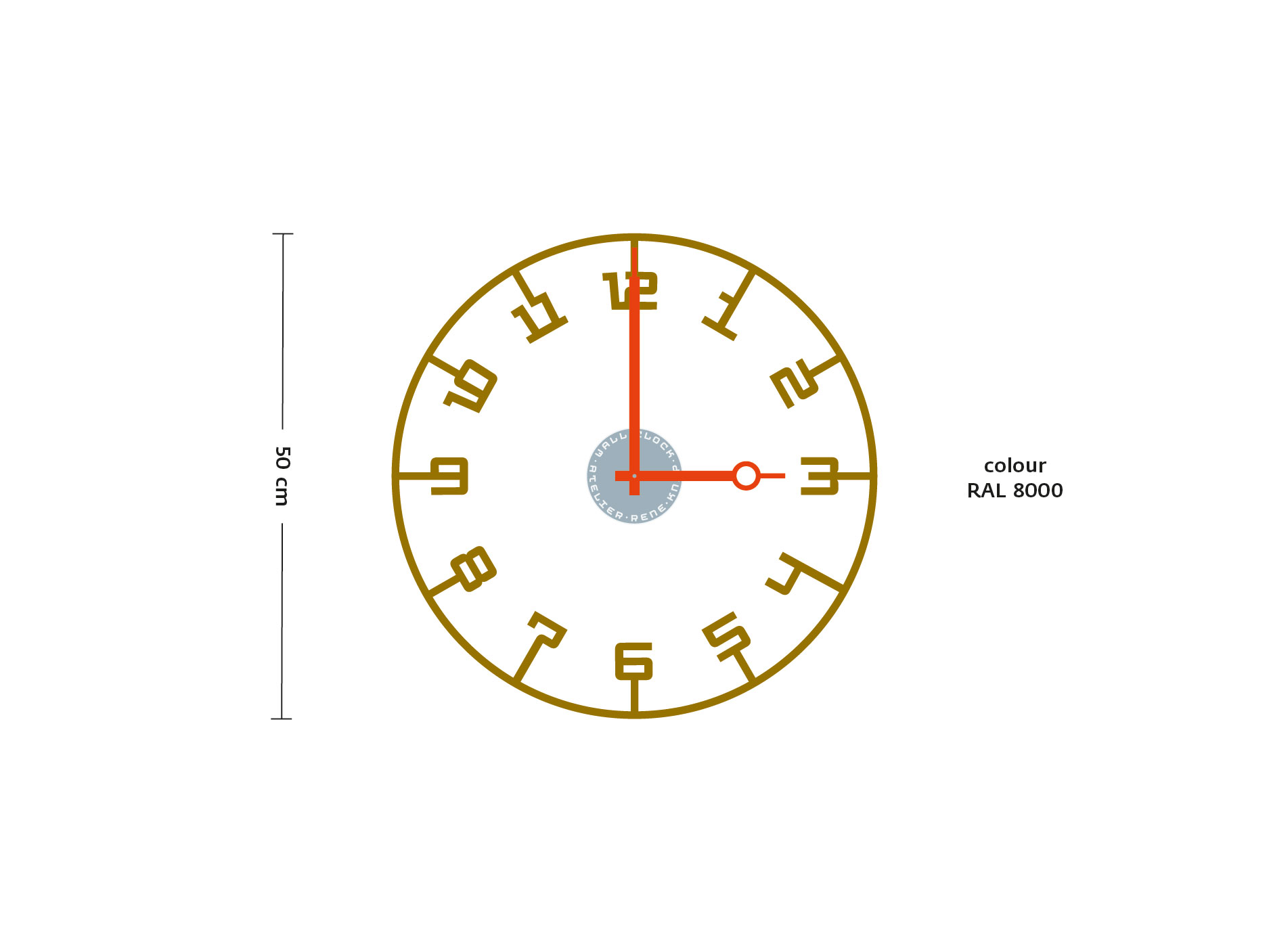 50 CM BATTERY CLOCK SET STEEL RAL 8000 Atelier René Knip