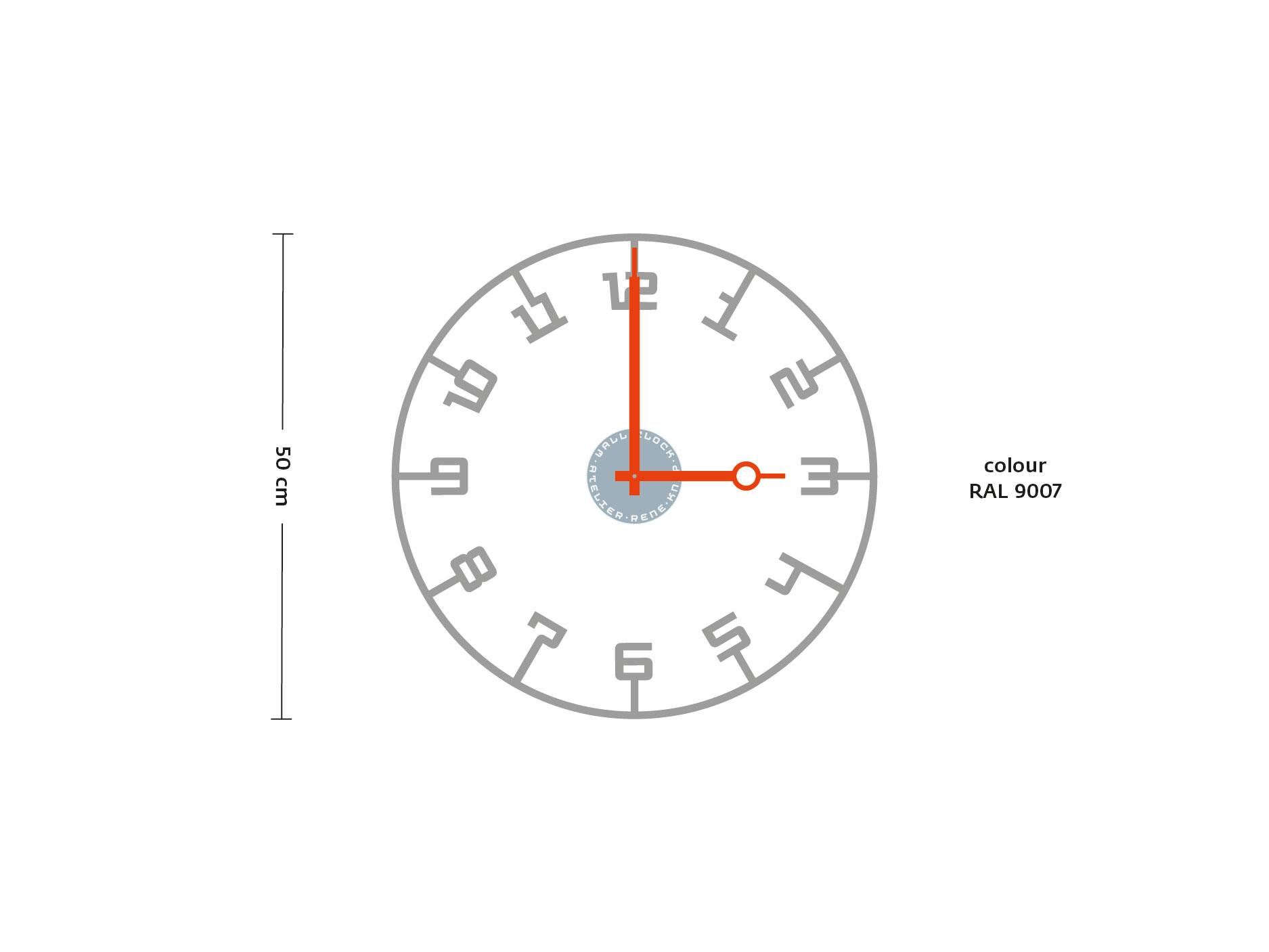50 CM BATTERY CLOCK SET STEEL RAL 9007 Atelier René Knip